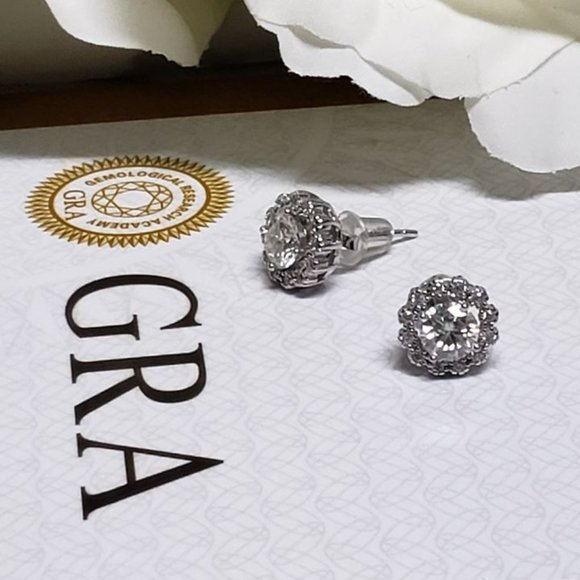 Luxury Bridal Wedding One Carat per Pair Moissanite Stud Earrings, 925 Silver - Picture 1 of 6